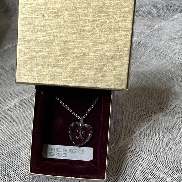 Vintage Hallmark Crystal Glass Heart "N" Pendant Chain Silver Tone Necklace 20" - Picture 7 of 8